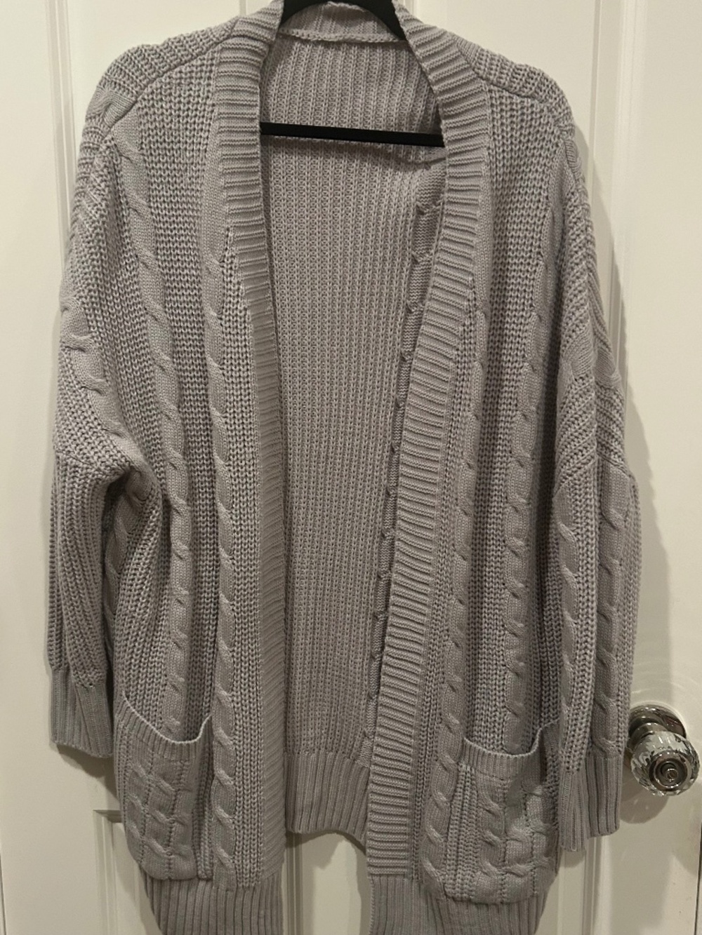 Gray Cable Knit Oversized Open Front Cardigan Sweater Size Medium